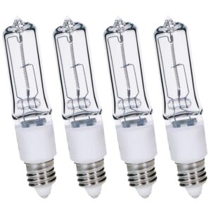 4-pack jde11 120v 100w dimmable halogen bulb t4 mini candelabra base warm white for chandeliers, ceiling fan, table lamps, cabinet lighting