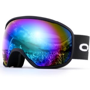 odoland snow ski goggles s3 double lens anti-fog otg windproof uv400 eyewear for men, women and youth-skiing snowboarding, black frame blue lens vlt 15%