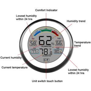 Digital Hygrometer Indoor Thermometer Humidity Gauge with Touchscreen Humidity Monitor Indicator Room Thermometer with Temperature Humidity Gauge for Home Office Greenhouse