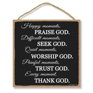 honey dew gifts christian wall decor, praise, seek, worship, trust, thank god 10 inch by 10 inch hanging wood sign, home decorations, 75685