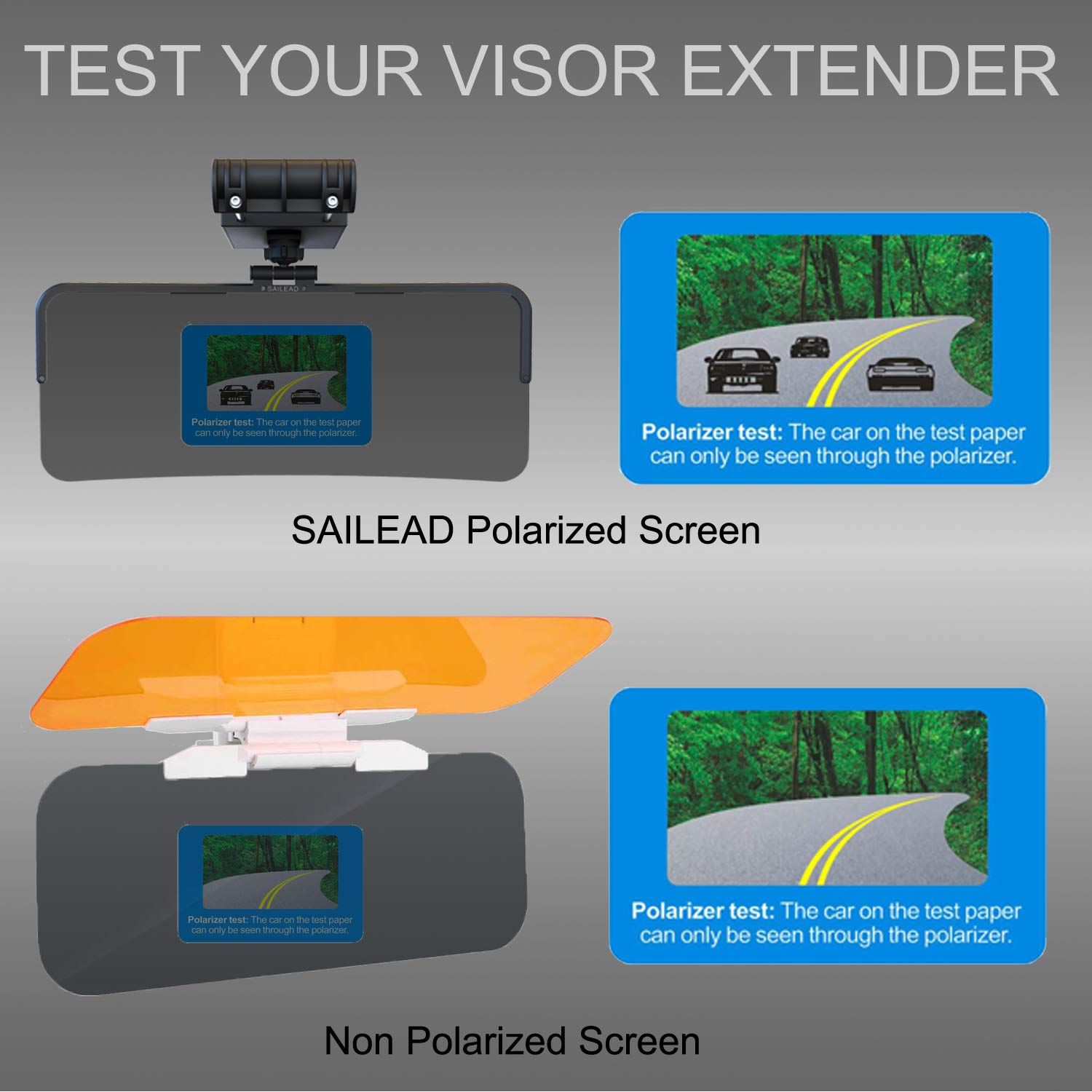 SAILEAD Sun Visor for Car - Polarized, Universal Car Visor Extender Sun Blocker, Sunglass Holder for Car Visor, Sunglasses Clip - Protects from Sun Glare, Snow Blindness and UV Rays