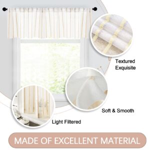 MRTREES Striped Sheer Valance Curtain 16 inches Long 1 Panel Living Room Pinstripes Linen Textured Valances Bedroom Window Sheer Panels Pole Pocket Kitchen Window Treatments - Ivory Stripe