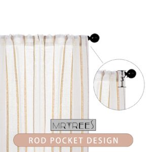 MRTREES Striped Sheer Valance Curtain 16 inches Long 1 Panel Living Room Pinstripes Linen Textured Valances Bedroom Window Sheer Panels Pole Pocket Kitchen Window Treatments - Ivory Stripe