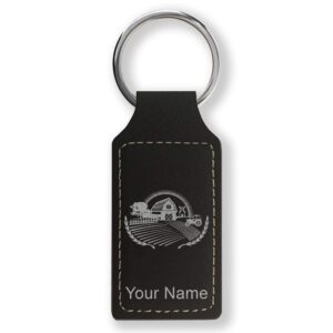 lasergram rectangle keychain, farm, personalized engraving included (black with silver)
