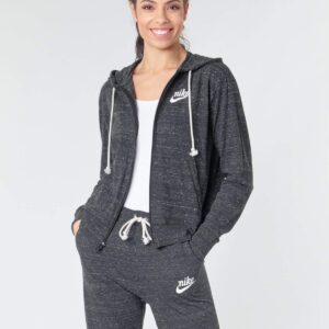 Nike Women's Sportswear Gym Vintage Full-Zip Hoodie , Black/(Sail), Medium