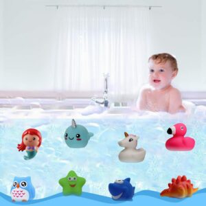 Jomyfant Bath Toys (8 Packs Rubber Animals Toys) Light Up Floating Rubber Toys Flashing Color Changing Light in Water Bathtub Shower Games Toys for Baby Kids Toddler Child