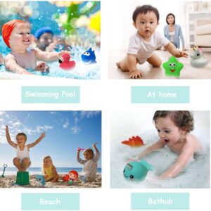 Jomyfant Bath Toys (8 Packs Rubber Animals Toys) Light Up Floating Rubber Toys Flashing Color Changing Light in Water Bathtub Shower Games Toys for Baby Kids Toddler Child