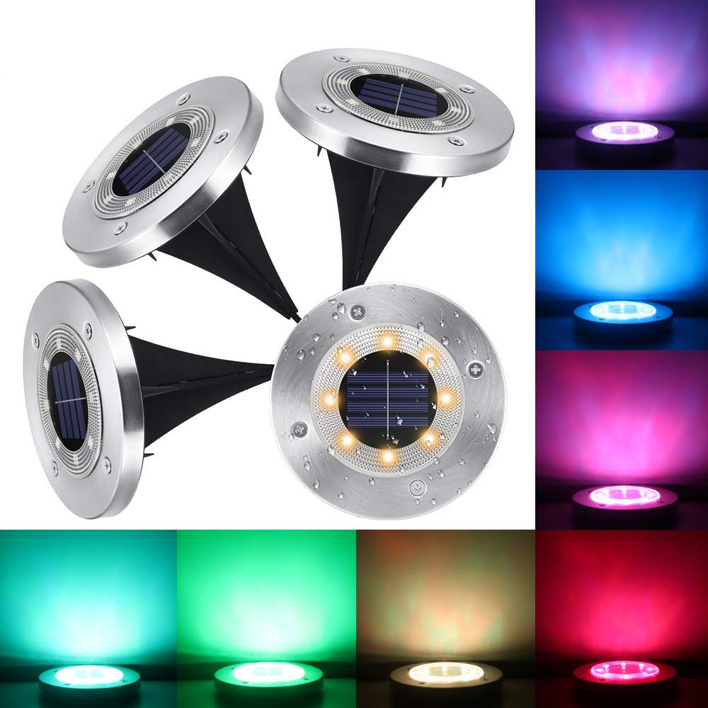 AOZBZ Solar Ground Light LED Color Changing Garden Light Outdoor Waterproof Disk Light Solar Landscape Pathway Light (multicolor)