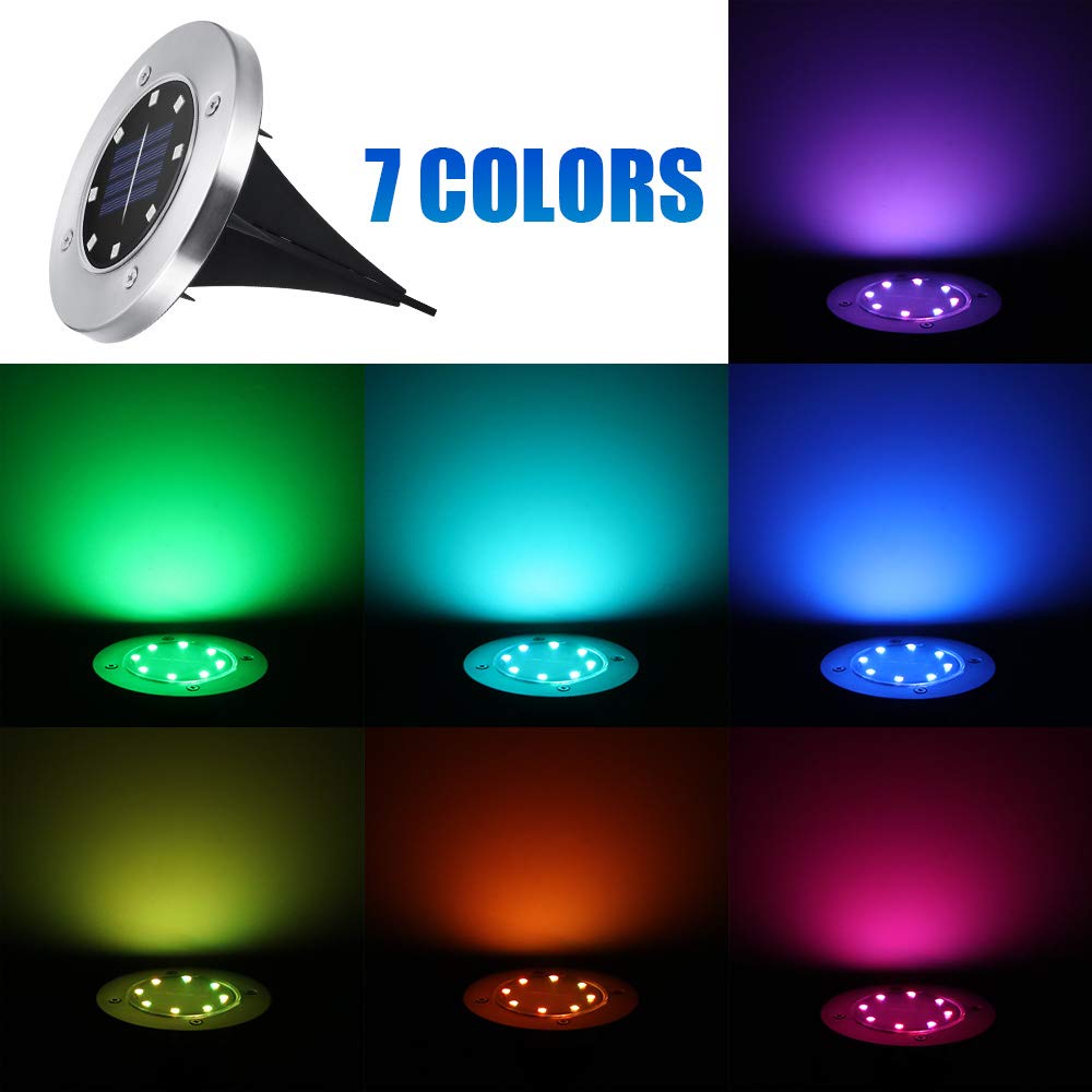 AOZBZ Solar Ground Light LED Color Changing Garden Light Outdoor Waterproof Disk Light Solar Landscape Pathway Light (multicolor)