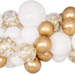 White and Gold Balloon Garland Kit, 60PCS Balloon Garland Including White, Chrome Gold & Confetti Balloons Decorations Backdrop Ideal for Wedding Birthday Baby Shower Bridal Party Decorations