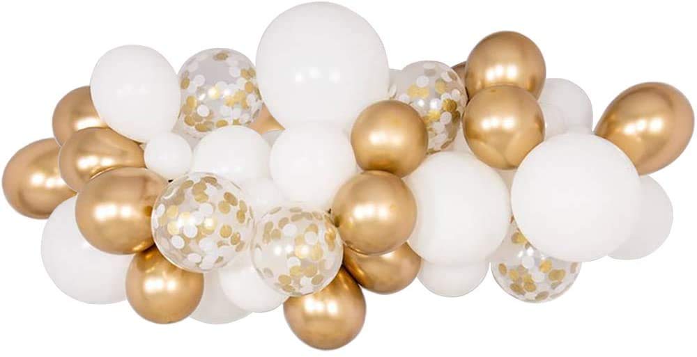 White and Gold Balloon Garland Kit, 60PCS Balloon Garland Including White, Chrome Gold & Confetti Balloons Decorations Backdrop Ideal for Wedding Birthday Baby Shower Bridal Party Decorations