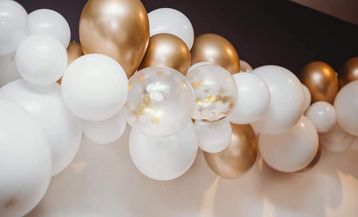 White and Gold Balloon Garland Kit, 60PCS Balloon Garland Including White, Chrome Gold & Confetti Balloons Decorations Backdrop Ideal for Wedding Birthday Baby Shower Bridal Party Decorations