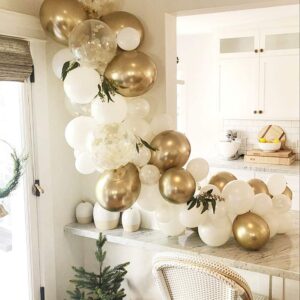 White and Gold Balloon Garland Kit, 60PCS Balloon Garland Including White, Chrome Gold & Confetti Balloons Decorations Backdrop Ideal for Wedding Birthday Baby Shower Bridal Party Decorations