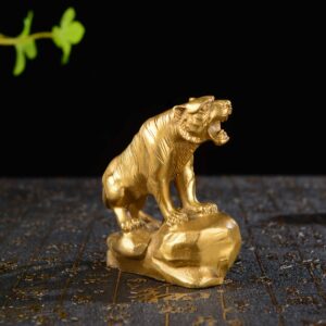 BRABUD Chinese Fengshui Handmade Brass Lucky Tiger Statues Attract Wealth Desktop Figurine Home Decor Housewarming Congratulatory Gift ZD047