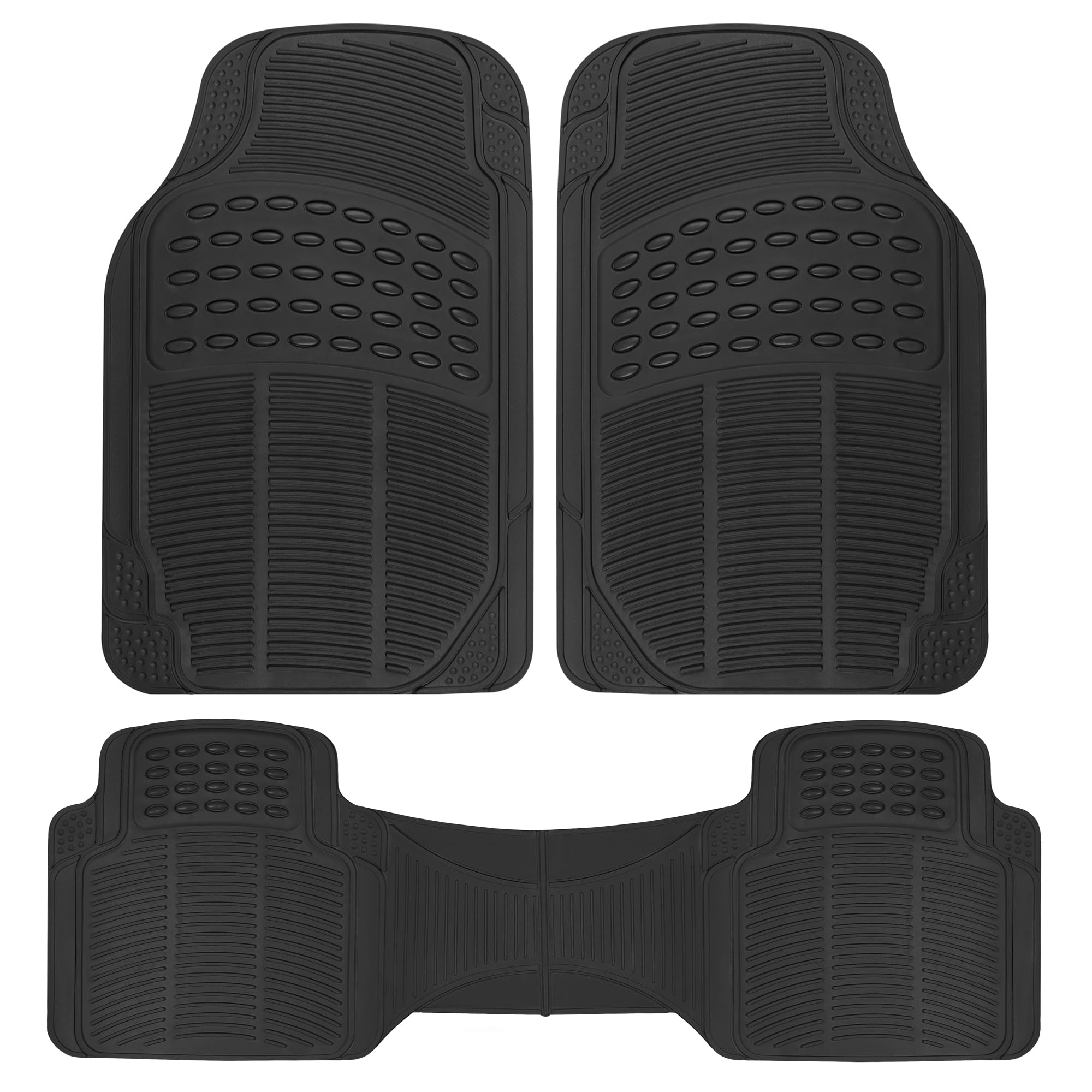 BDK ProLiner Floor Mats for Cars Trucks SUV, 3-Piece All-Weather Car Mats with Universal Fit Design, Durable Car Floor Mats with Capture Ridges, Waterproof Rubber Floor Mats for Cars (Black)