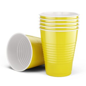 DecorRack 80 Party Cups, 16 oz -BPA Free- Plastic Soda Cups, Perfect for Birthday, Picnic, Indoor and Outdoor Event, Stackable, Reusable, Disposable Cup, Yellow (Pack of 80)