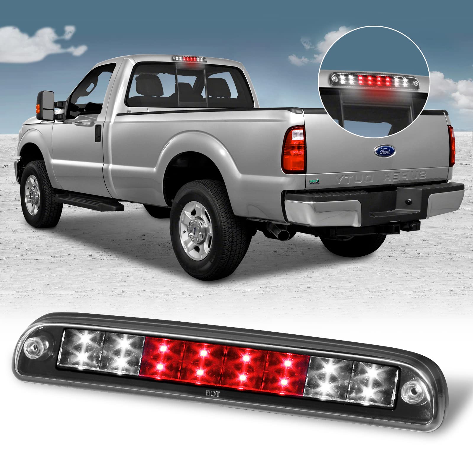 Replacement for Ford F-250 F-350 F-450 F-550 Super Duty 1999-2016 /Ford Ranger 1993-2011 Clear Lens Black Housing Tail High Mount 3rd Third Brake Light Cargo Lamp Waterproof