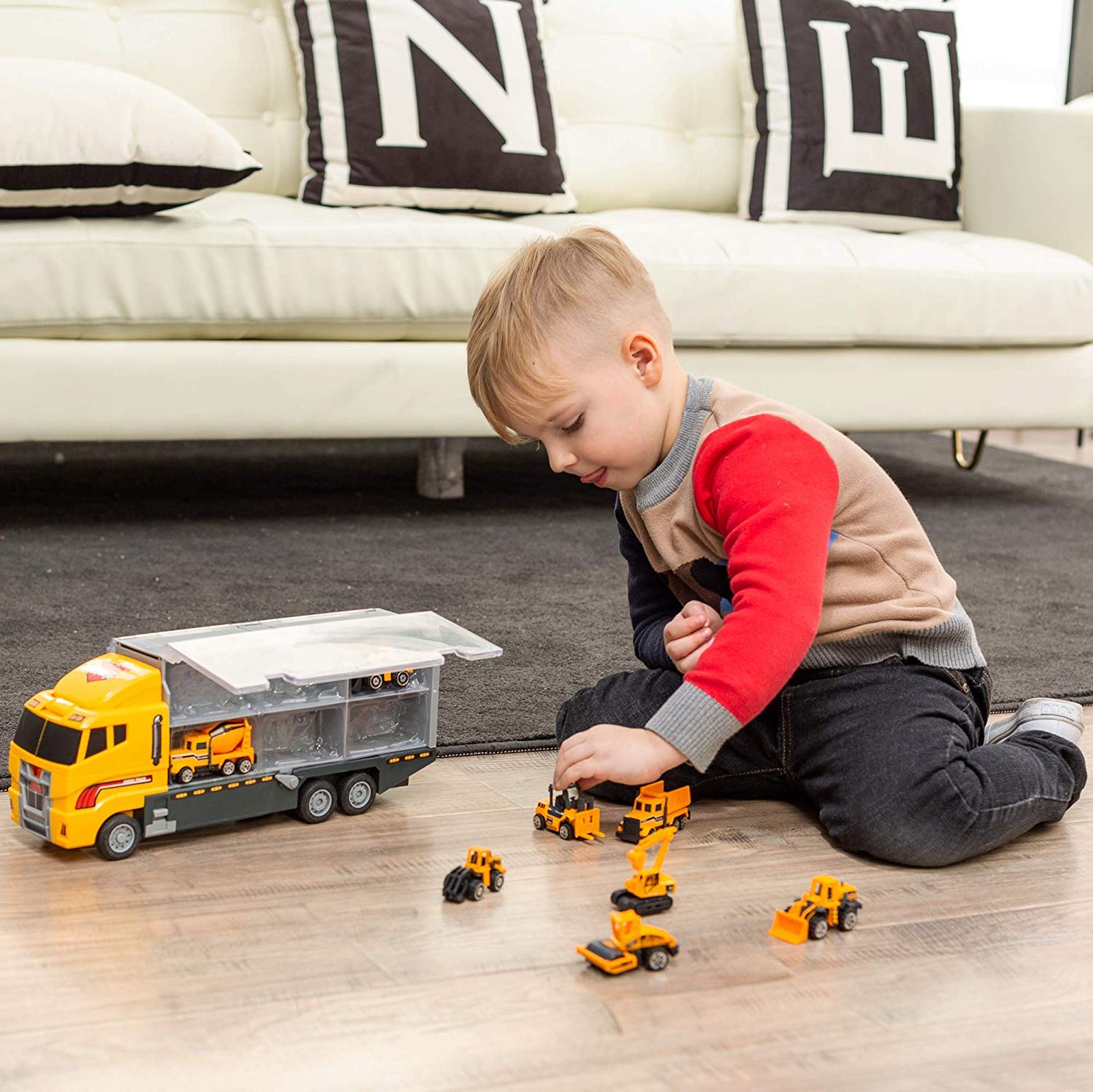 Joyfia Toys for Boys, 11 in 1 Engineering Die-cast Construction Car Toddler Toys, Excavator Dumper Bulldozer, Kids Transport Carrier Truck Vehicles Gifts for Age 3 4 5 6 7 Year Old Boys