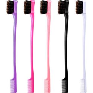 5 pieces hair edge brush double sided control hair brush comb combo pack smooth comb grooming (5 colors)