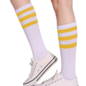 Pareberry Classic Triple Stripes Soft Cotton On the Calf Retro White Tube Socks (A-pair(Yellow/White))