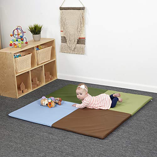 Factory Direct Partners 10392-ET SoftScape Squares Activity Mat for Infants and Toddlers, Tummy Time for Babies, Soft Foam Colorful Play - Earthtone, 48"L x 48"W x 1"H