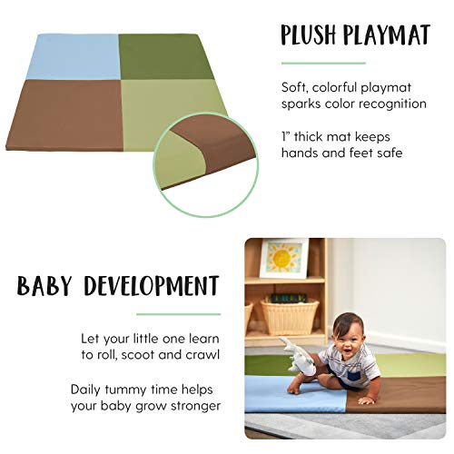 Factory Direct Partners 10392-ET SoftScape Squares Activity Mat for Infants and Toddlers, Tummy Time for Babies, Soft Foam Colorful Play - Earthtone, 48"L x 48"W x 1"H