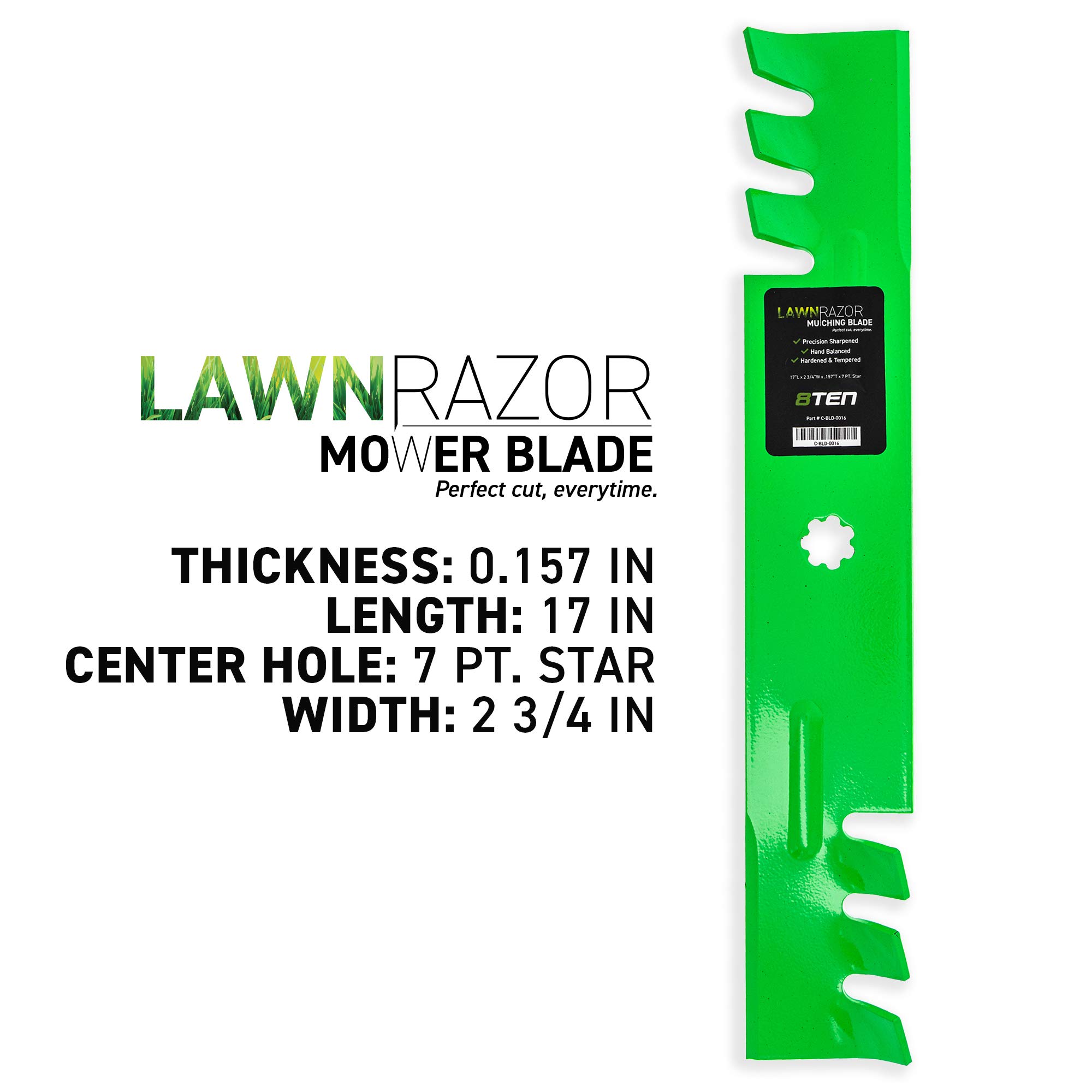 8TEN LawnRAZOR Mower Blade Set for John Deere 145 155C 48 Inch Deck GY20852 AM141035 GX21784 GY20852 (Toothed Mulching)