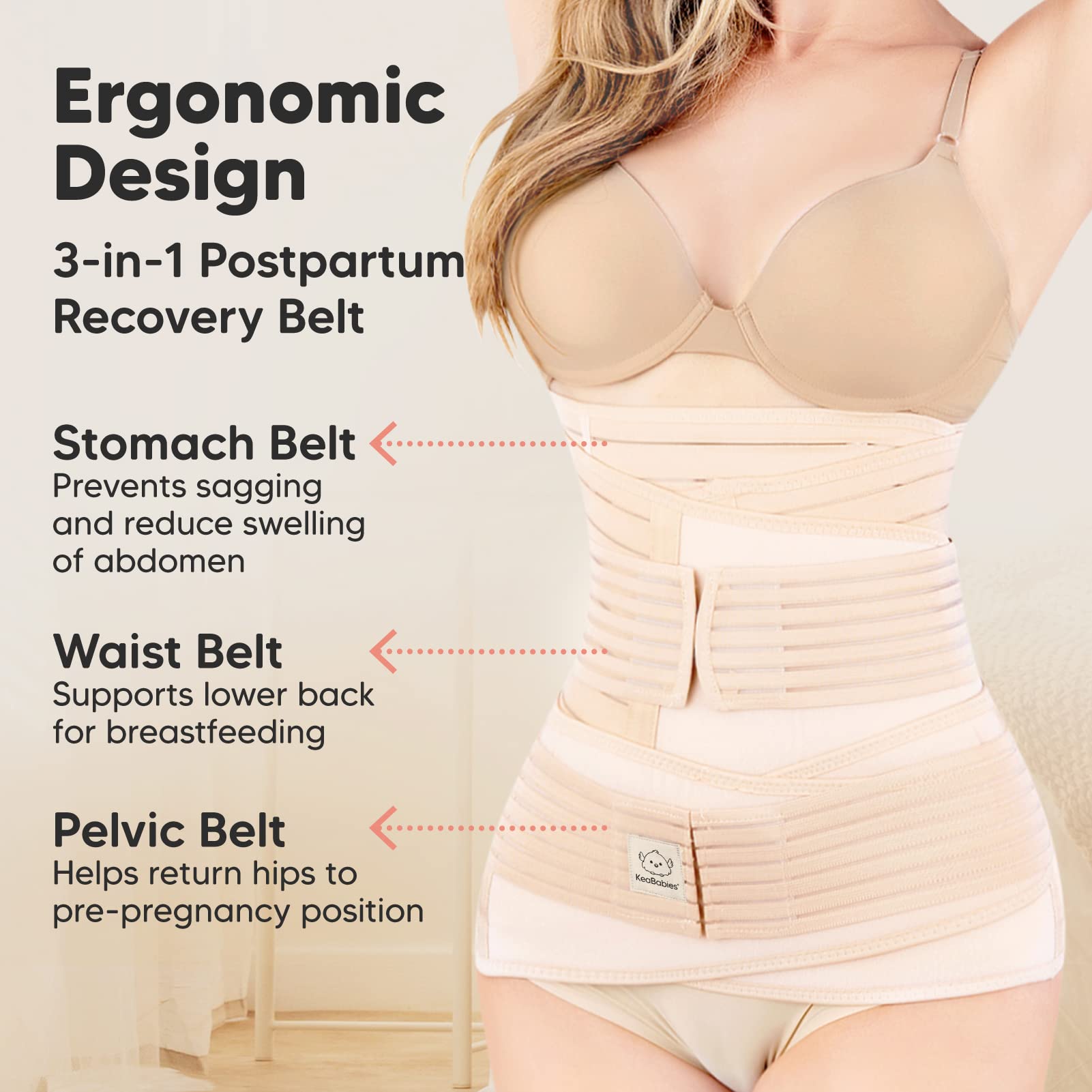 3 in 1 Postpartum Belly Support Recovery Wrap - Postpartum Belly Band, After Birth Brace, Slimming Girdles, Body Shaper Waist Shapewear, Post Surgery Pregnancy Belly Support Band (Classic Ivory, M/L)