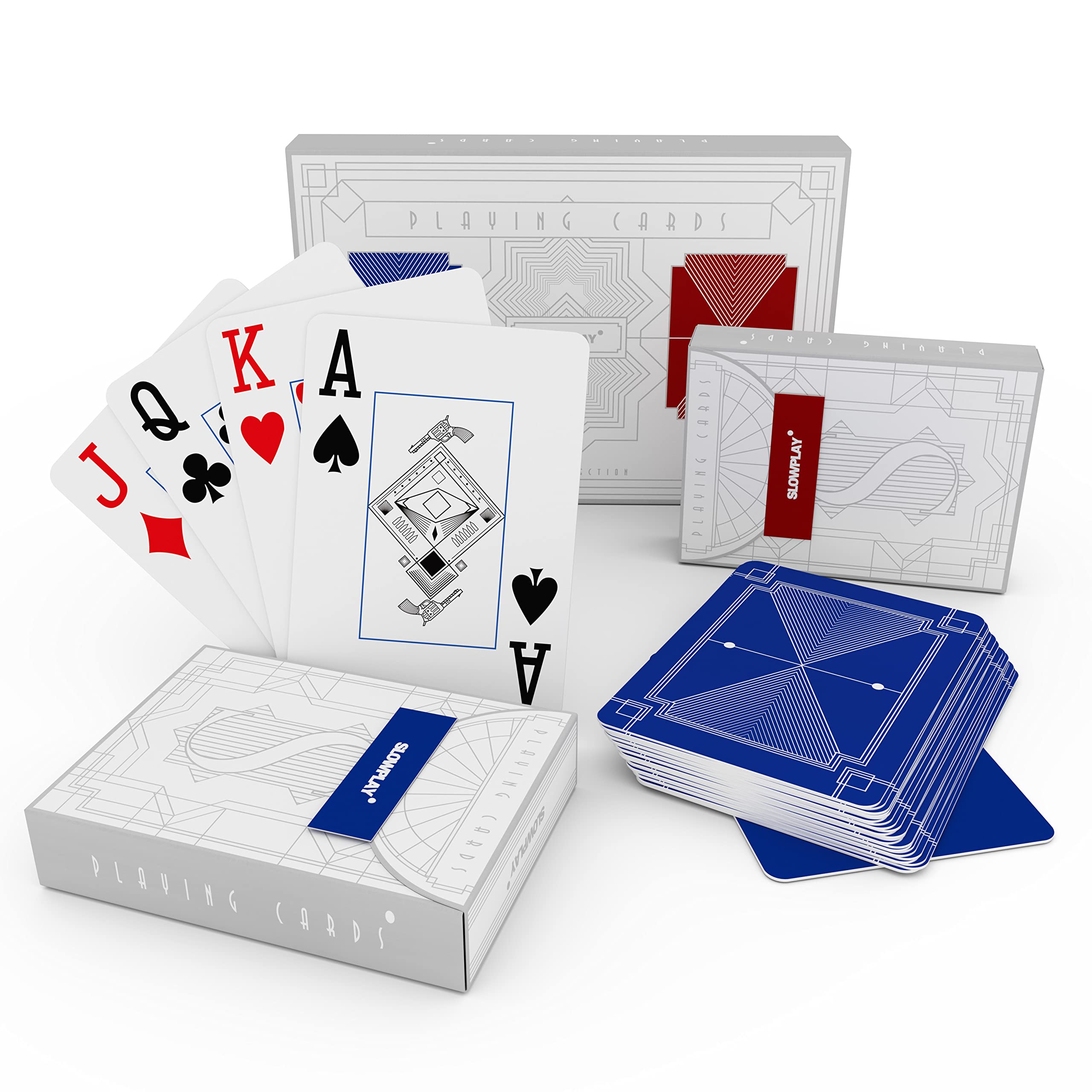 SLOWPLAY 100% Plastic Playing Cards, 2-Deck Poker Card Set, Jumbo Index, Poker Size, Superior Flexibility and Durability, Waterproof & Washable, Professional Playing Cards for Texas Hold’em Poker