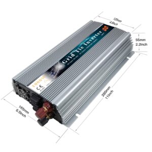 Marsrock 1000W Grid Tie Inverter, 20-50V DC to AC 110/120V Pure Sine Wave Inverter for 1000-1200W 24V, 30V, 36V PV Module or Wind Turbine (AC120V Silver)