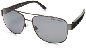 polo ralph lauren men's ph3122 aviator sunglasses, matte dark gunmetal/grey polarized, 59 mm