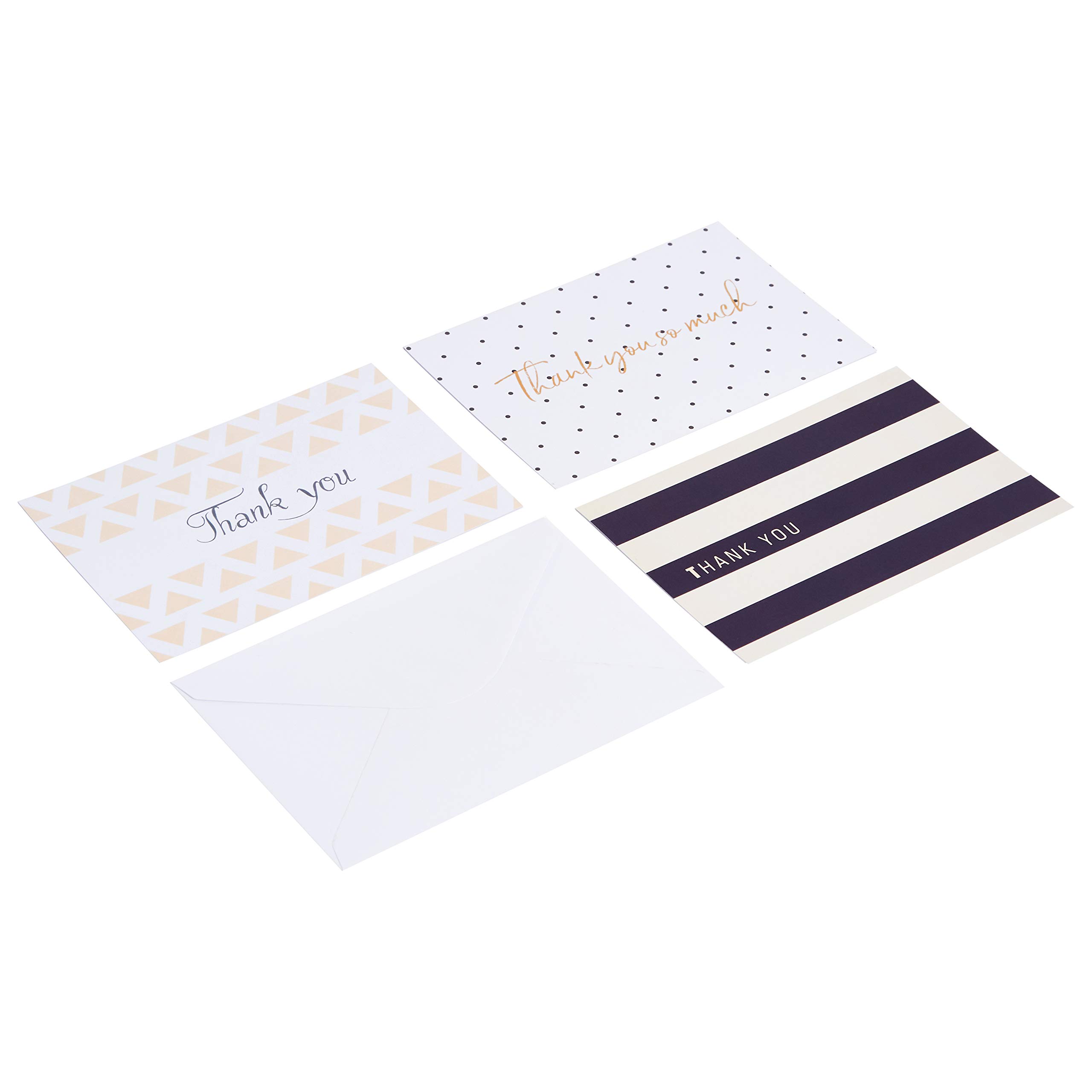 Amazon Basics Thank You Cards and Envelopes, 48 Count, Polka Dot and Stripe