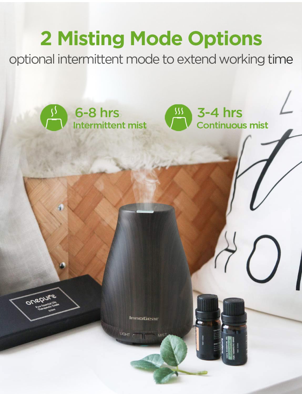 InnoGear Essential Oil Diffuser with Oils, 100ml Aromatherapy Diffuser with 6 Essential Oils Set, Aroma Cool Mist Humidifier Gift Set, Dark Wood Grain