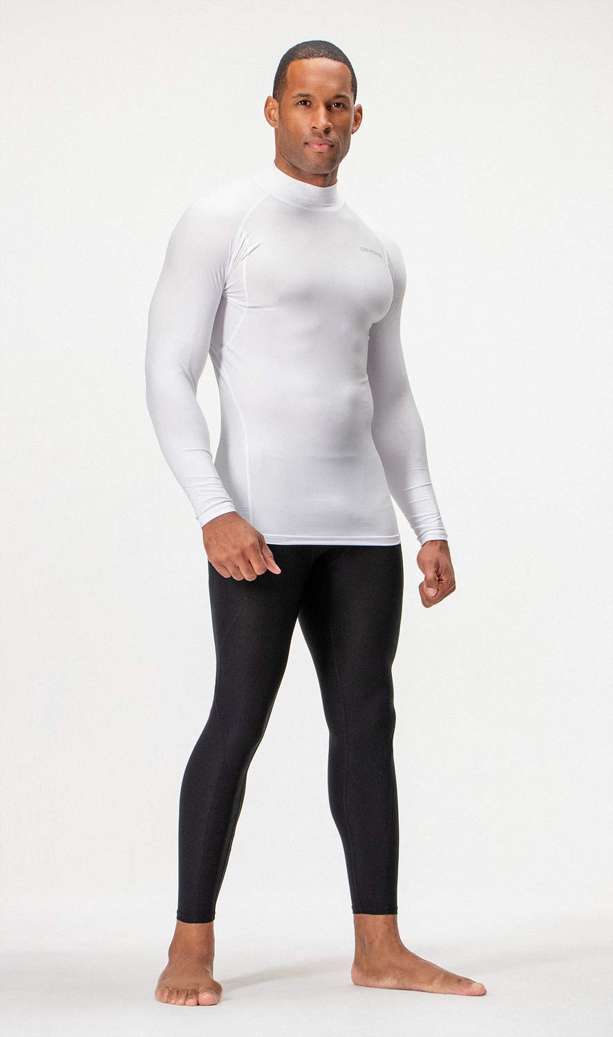 DEVOPS 3 Pack Men's Athletic Turtle Neck Long Sleeve Compression Shirts (Medium, White/White/White)