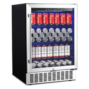 aaobosi 24 inch beverage cooler, 164 cans freestanding and built-in beverage refrigerator with advanced cooling system, adjustable shelf, energy saving, ideal for soda, water, beer, wine