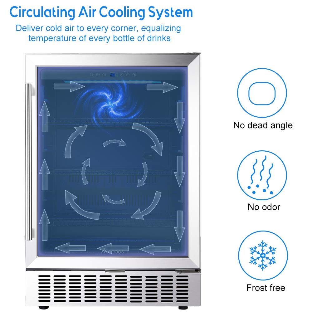 AAOBOSI 24 Inch Beverage Cooler, 164 Cans Freestanding and Built-in Beverage Refrigerator with Advanced Cooling System, Adjustable Shelf, Energy Saving, Ideal for Soda, Water, Beer, Wine