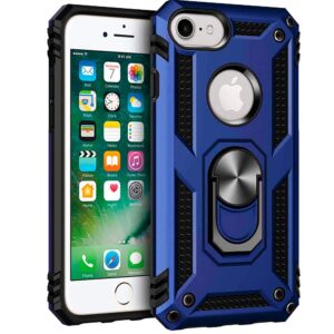 iphone 6 6s iphone 7 and iphone 8 case, extreme protection military armor dual layer protective cover with 360 degree unbreakable swivel ring kickstand for iphone 6 6s and iphone 7 8 blue