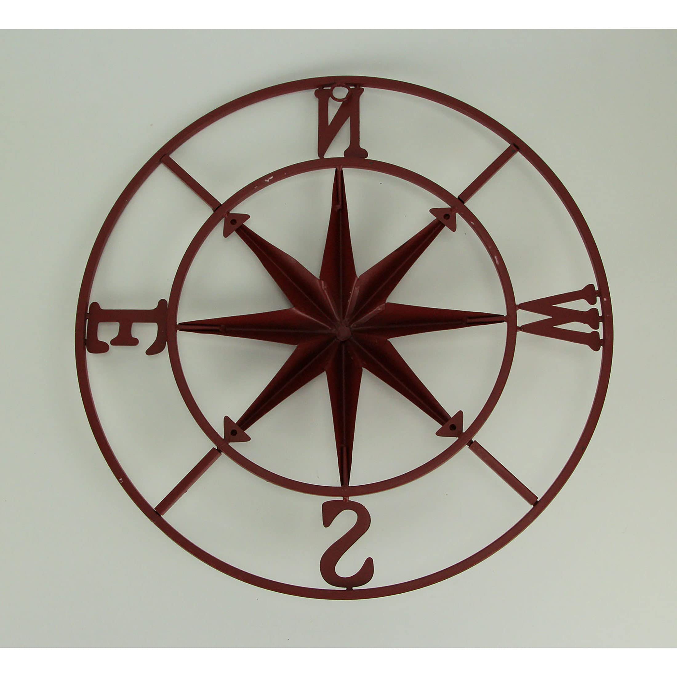 PD Home & Garden Distressed Metal Nautical Compass Rose Indoor/Outdoor Wall Hanging - Red