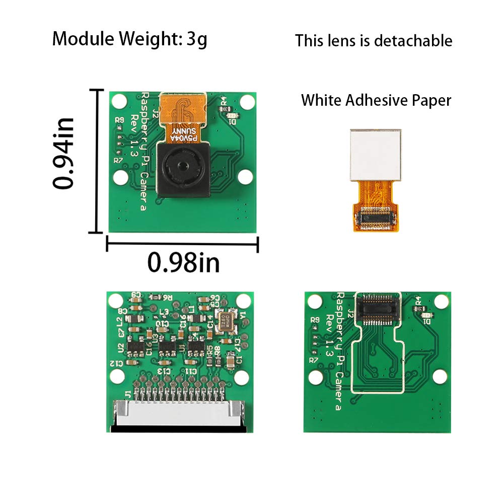 Aokin for Raspberry Pi Camera Module, 5MP 1080p with OV5647 Sensor Video Camera Module for Raspberry Pi Model A/B/B+, Pi 2, Raspberry Pi 3 3B+, Pi 4 and Pi Zero/Zero W with Flex Cable