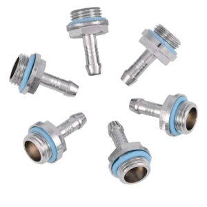 Wendry PC Water Cooling Barb Fitting, Two-Touch Fitting G1/4 Thread Barb Connector for Computer Cooling System(Pack of 6)(6mm)