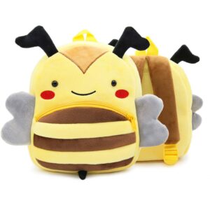 ladyzone toddler backpack zoo animals backpacks cute plush bag cartoon 10" preschool book bag for 2+ years girls boys (bee)