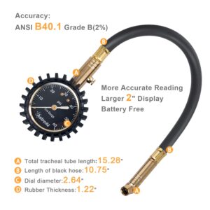 AstroAI Tire Pressure Gauge, 0-60 PSI, Certified ANSI B40.1 Accurate with Large 2" Dial Easy to Read for Car, SUV, Truck & Motorcycle