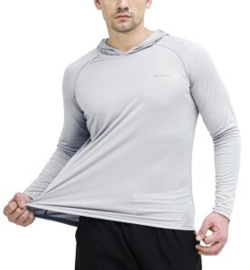 men's upf 50+ sun protection hoodie outdoor long sleeve t-shirt for running, fishing, hiking grey