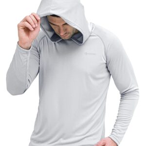 Men's UPF 50+ Sun Protection Hoodie Outdoor Long Sleeve T-Shirt for Running, Fishing, Hiking Grey