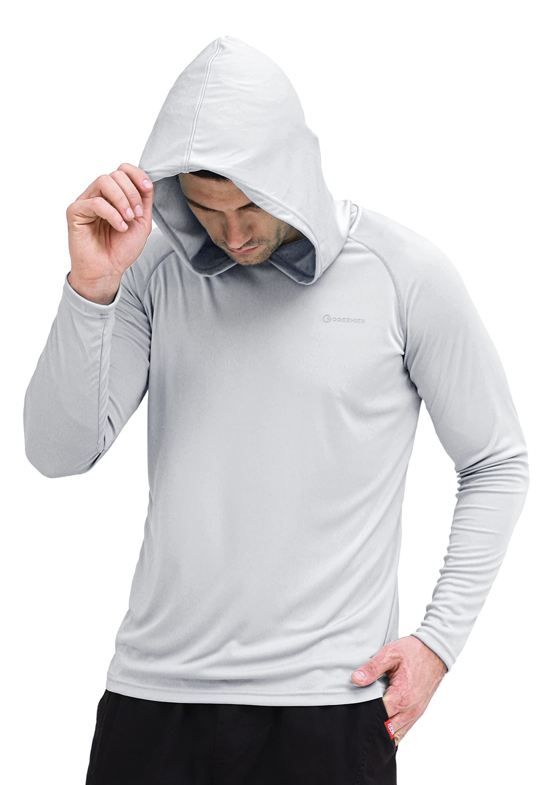 Men's UPF 50+ Sun Protection Hoodie Outdoor Long Sleeve T-Shirt for Running, Fishing, Hiking Grey