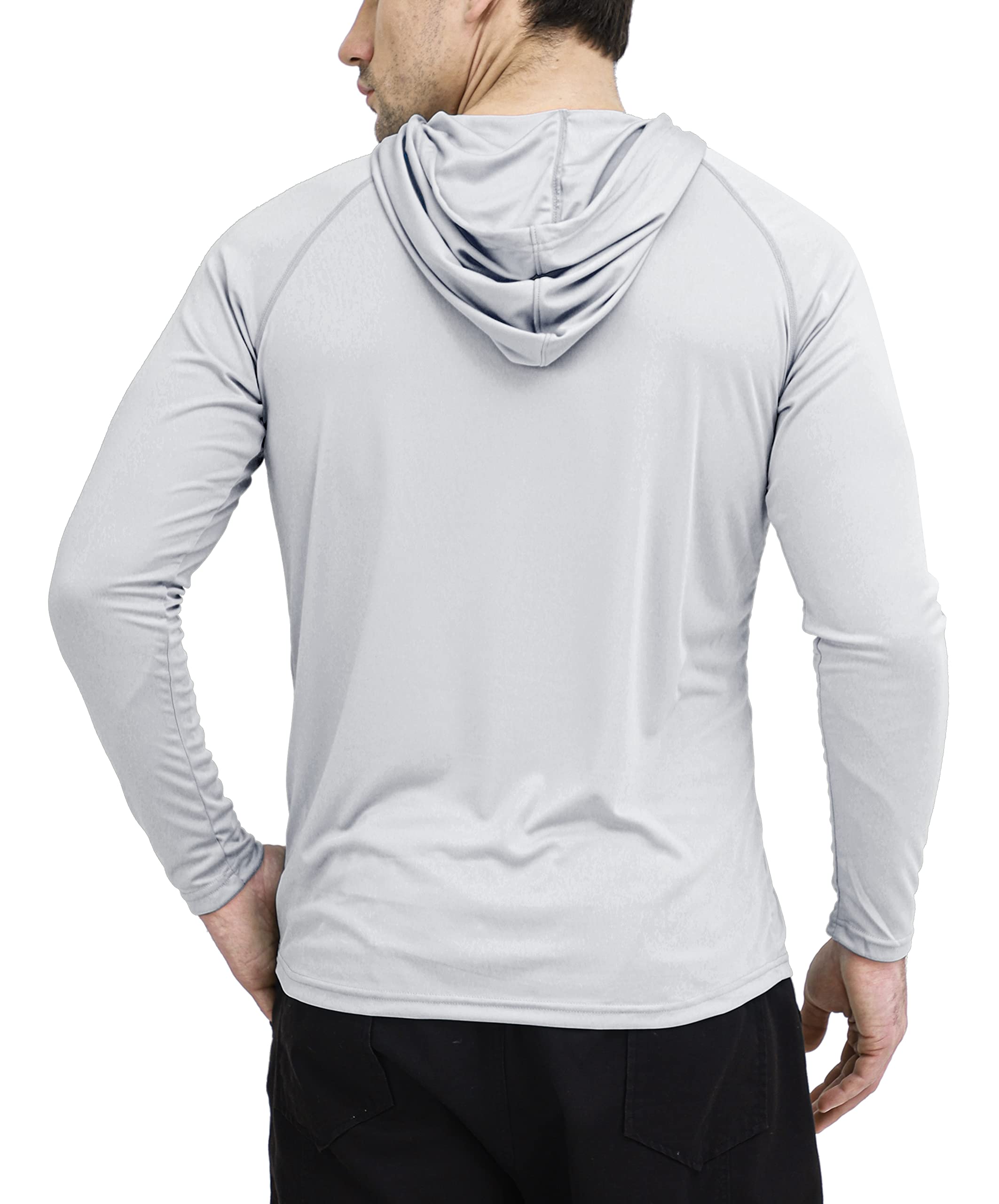 Men's UPF 50+ Sun Protection Hoodie Outdoor Long Sleeve T-Shirt for Running, Fishing, Hiking Grey