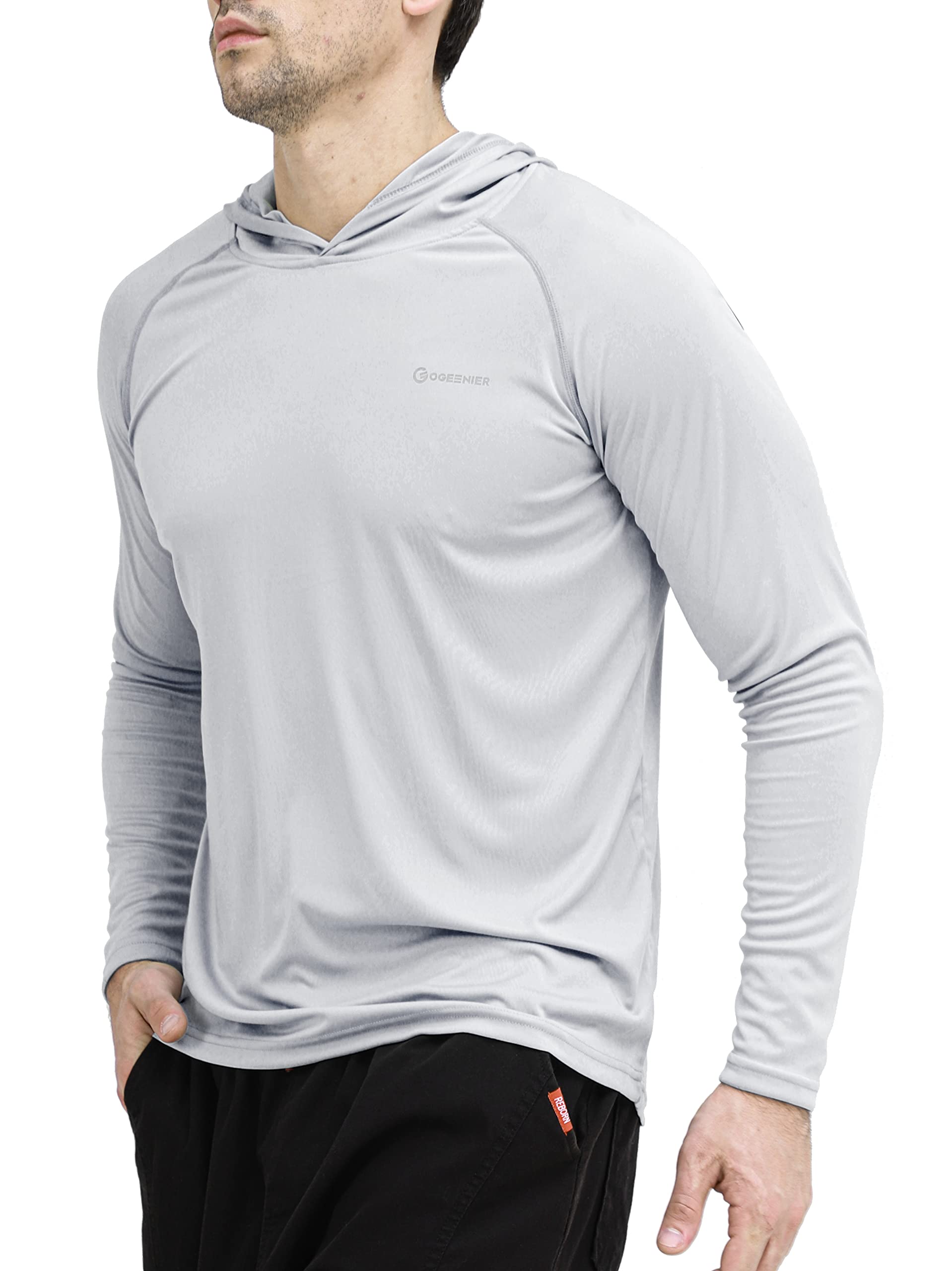 Men's UPF 50+ Sun Protection Hoodie Outdoor Long Sleeve T-Shirt for Running, Fishing, Hiking Grey