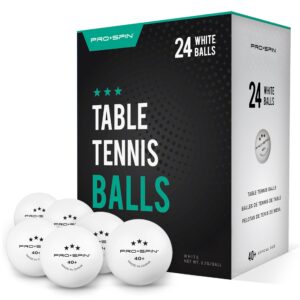 pro spin ping pong balls - white 3-star 40+ table tennis balls (pack of 24) | high-performance abs training balls | ultimate durability for indoor/outdoor ping pong tables