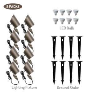 4W LED Landscape Lighting Low Voltage Landscape Lights Spotlights GL101-BZLED8 AC/DC 12V Warm White Waterproof for Driveway,Yard, Lawn,Patio,Walls,Trees,Flags,Outdoor Light (Bronze, 8 Pack)