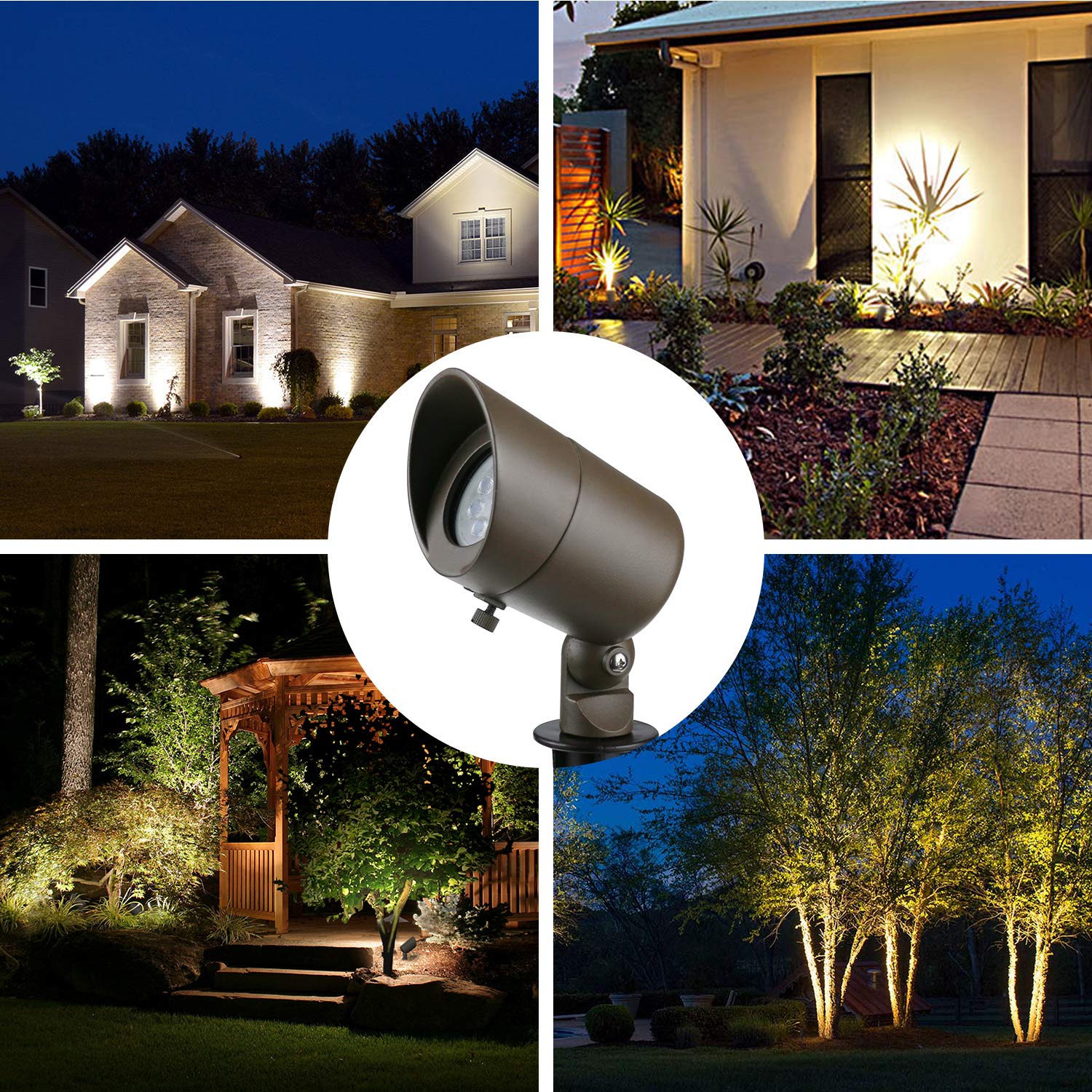 4W LED Landscape Lighting Low Voltage Landscape Lights Spotlights GL101-BZLED8 AC/DC 12V Warm White Waterproof for Driveway,Yard, Lawn,Patio,Walls,Trees,Flags,Outdoor Light (Bronze, 8 Pack)